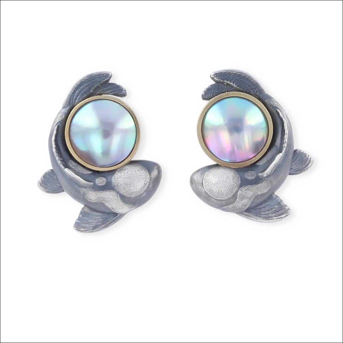 Sea of Cortez Mabé Pearl Koi Fish Stud Earrings Sterling Silver - Jewelsmith - Durham NC - Handcrafted - Earrings
