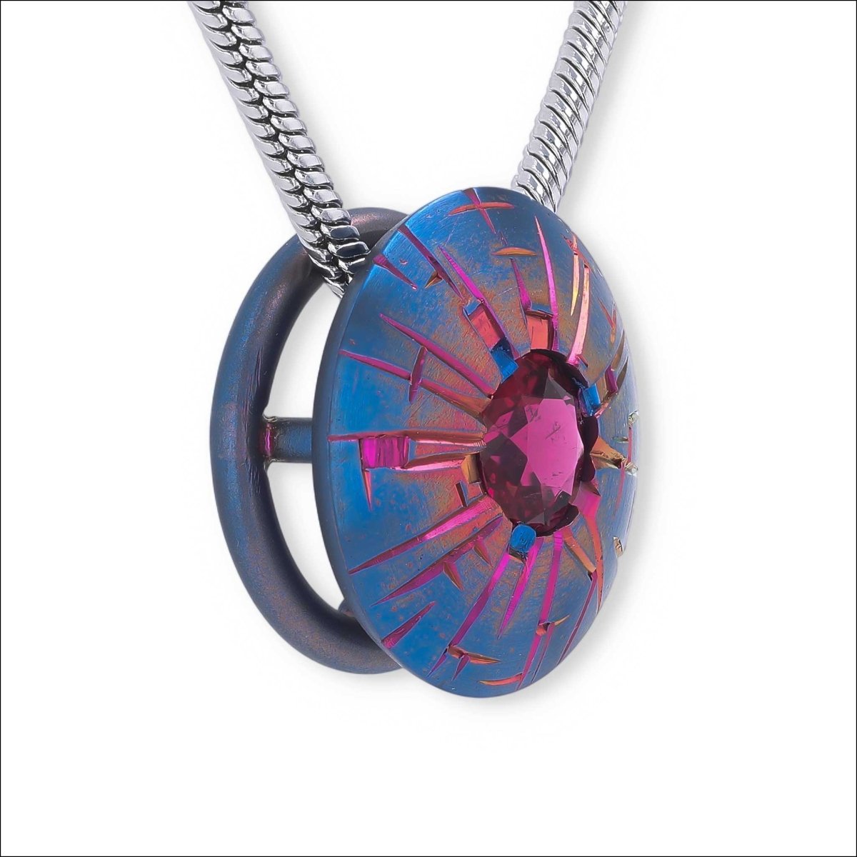 "Shattered Pattern" Rubellite Tourmaline Anodized Niobium Pendant - Jewelsmith - Durham NC - Handcrafted - Pendants