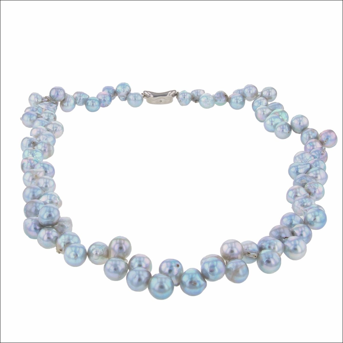 Silver Blue Akoya Baroque Pearl Strand Necklace Sterling Silver 18" - JewelsmithNecklaces