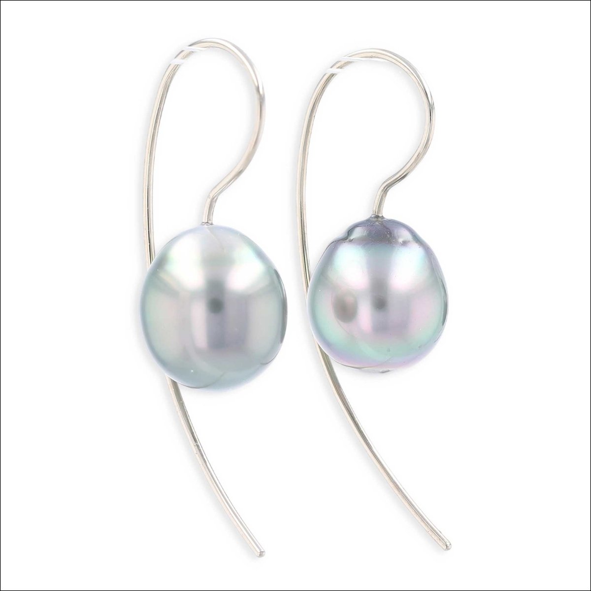 Silver Gray Tahitian Pearl Wire Earrings 14KW - Jewelsmith - Durham NC - Handcrafted - Earrings