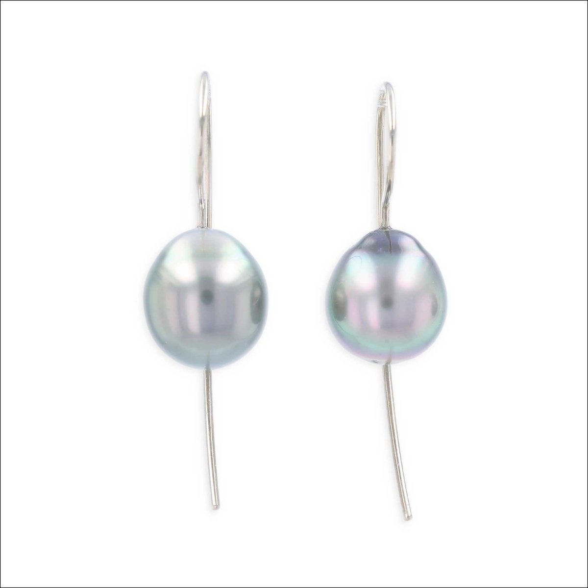 Silver Gray Tahitian Pearl Wire Earrings 14KW - Jewelsmith - Durham NC - Handcrafted - Earrings