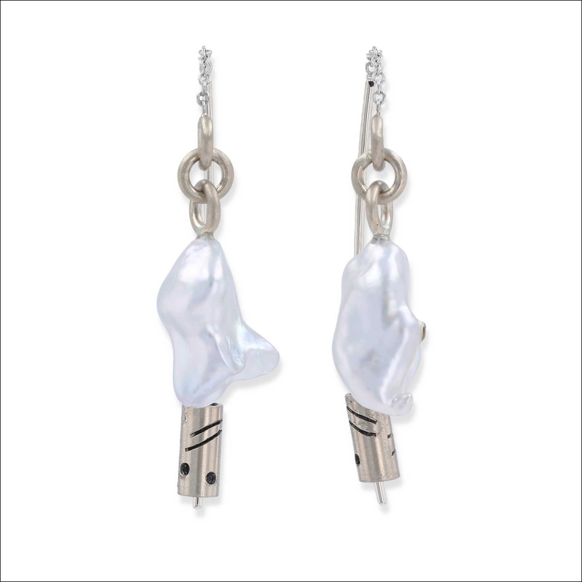 Silver South Sea Keshi Pearl Threader Earrings 14KW - JewelsmithEarrings
