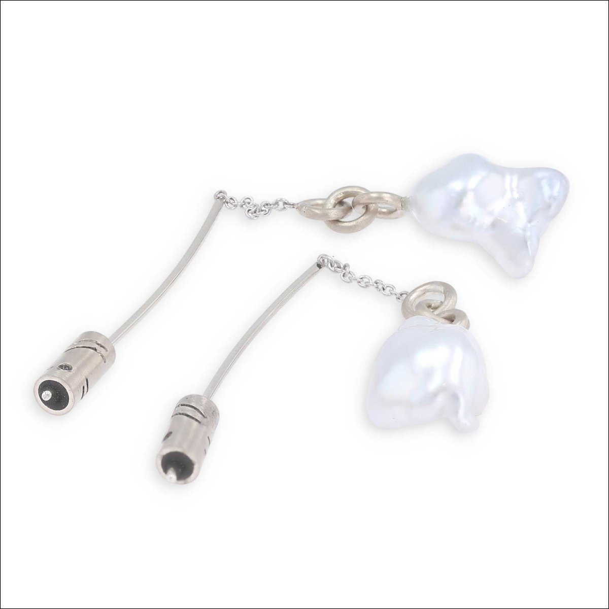 Silver South Sea Keshi Pearl Threader Earrings 14KW - JewelsmithEarrings