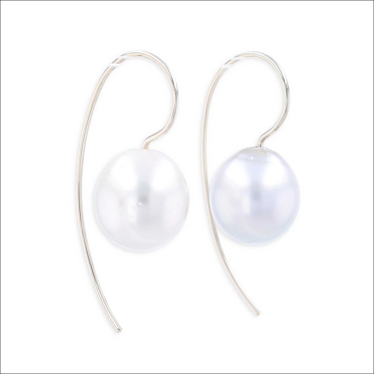 Silver White Tahitian Pearl Wire Earrings 14KW - Jewelsmith - Durham NC - Handcrafted - Earrings
