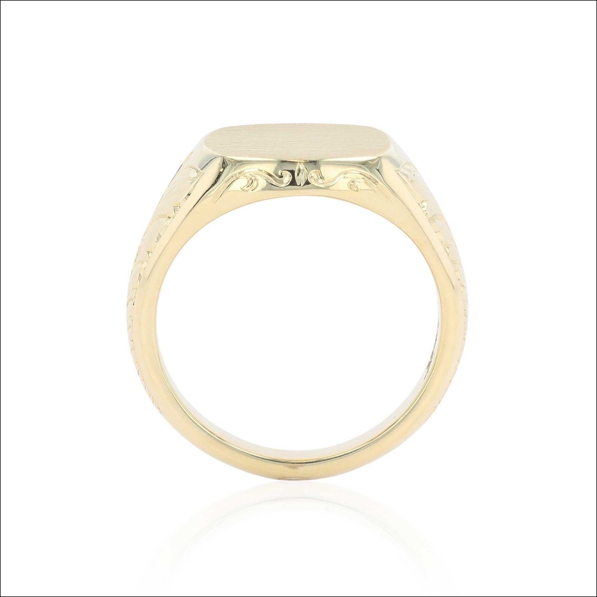 Soft Square Signet Ring with Hand Engraved Sides 18KY - Jewelsmith - Durham NC - Handcrafted - Rings