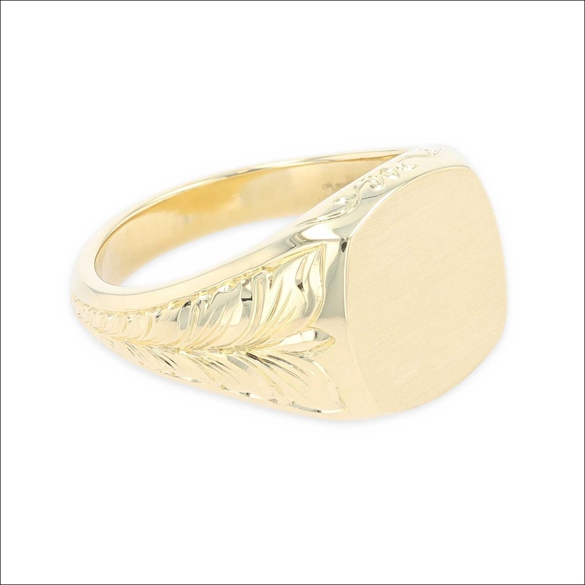 Soft Square Signet Ring with Hand Engraved Sides 18KY - Jewelsmith - Durham NC - Handcrafted - Rings