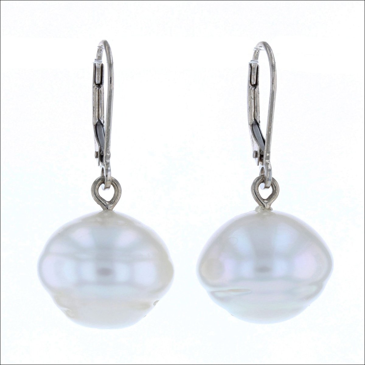 South Sea Circled Drop Pearl Lever Back Earrings 14KW - JewelsmithEarrings