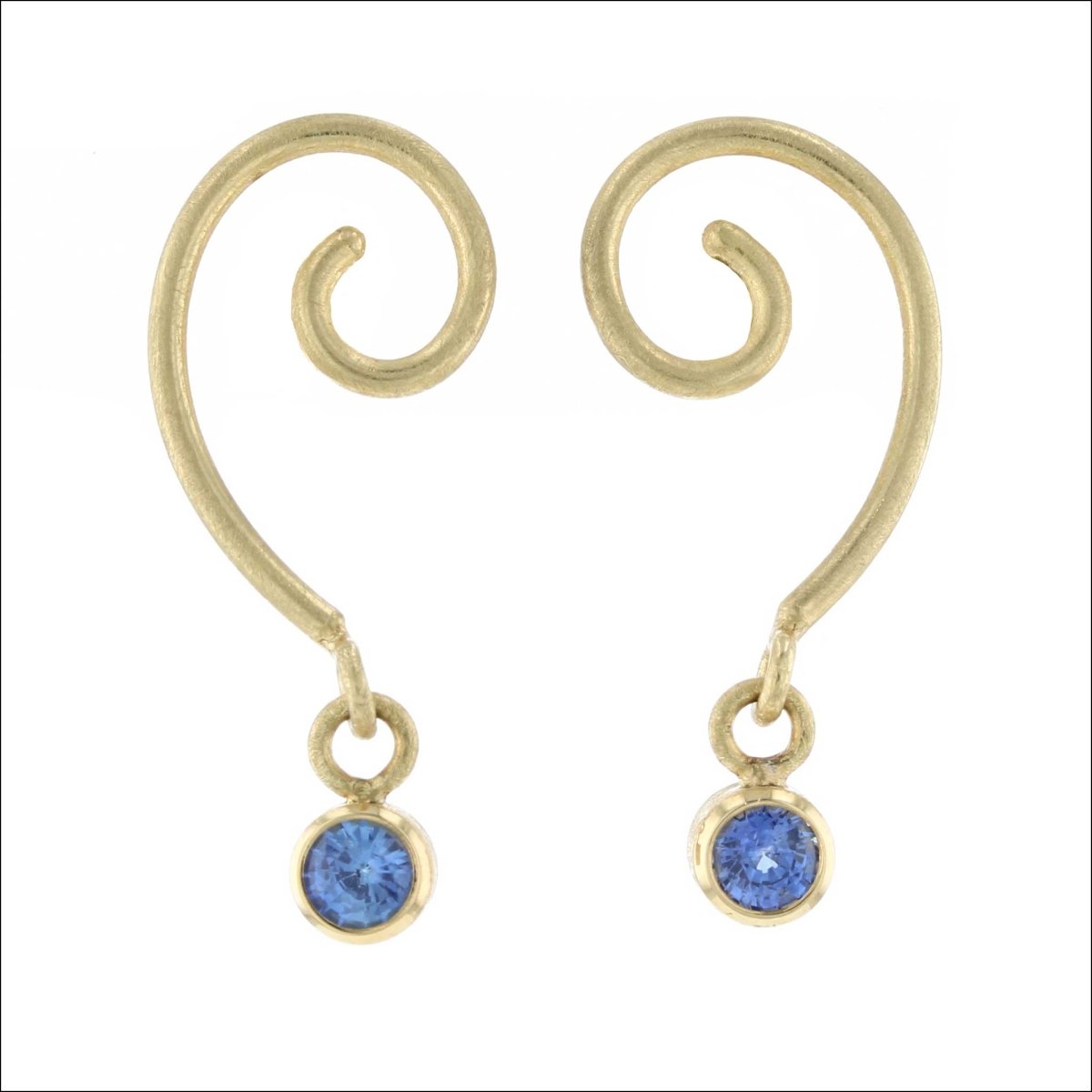 Spiral Top Sapphire Drop Earrings 18KY - JewelsmithEarrings