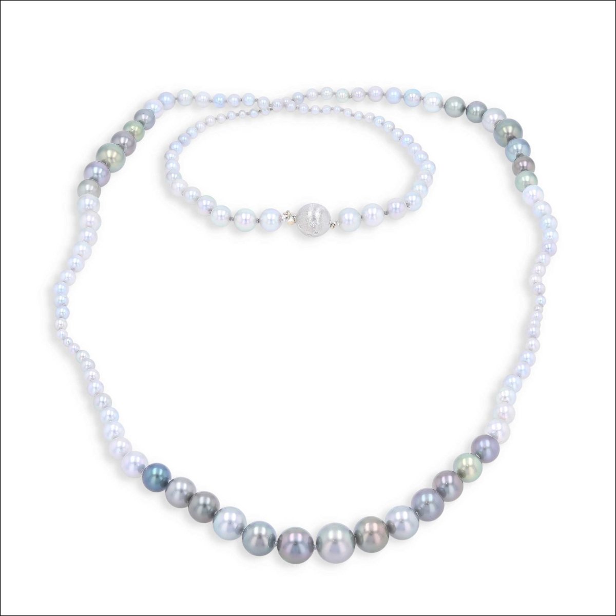 Tahitian and Akoya Pearl Strand Color and Size Shift Necklace 14KW 31" - Jewelsmith - Durham NC - Handcrafted - Necklaces