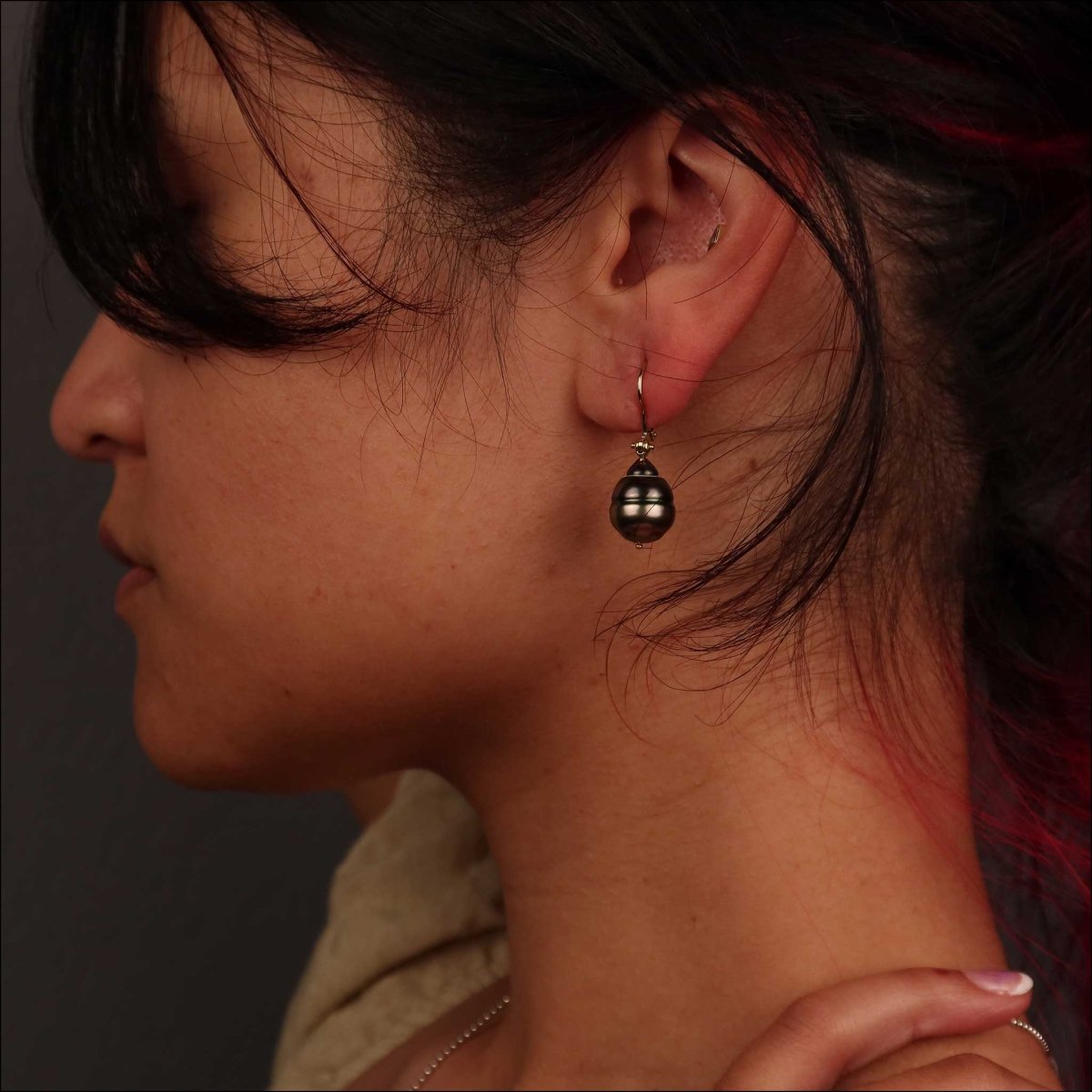 Tahitian Drop Pearl Lever Back Earrings 18KY (Consignment) - JewelsmithEarrings