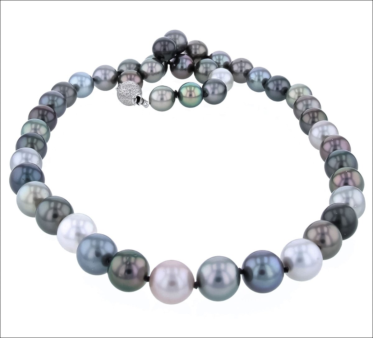 Tahitian Multi - Color Pearl Strand Necklace 18KW 18" - JewelsmithNecklaces