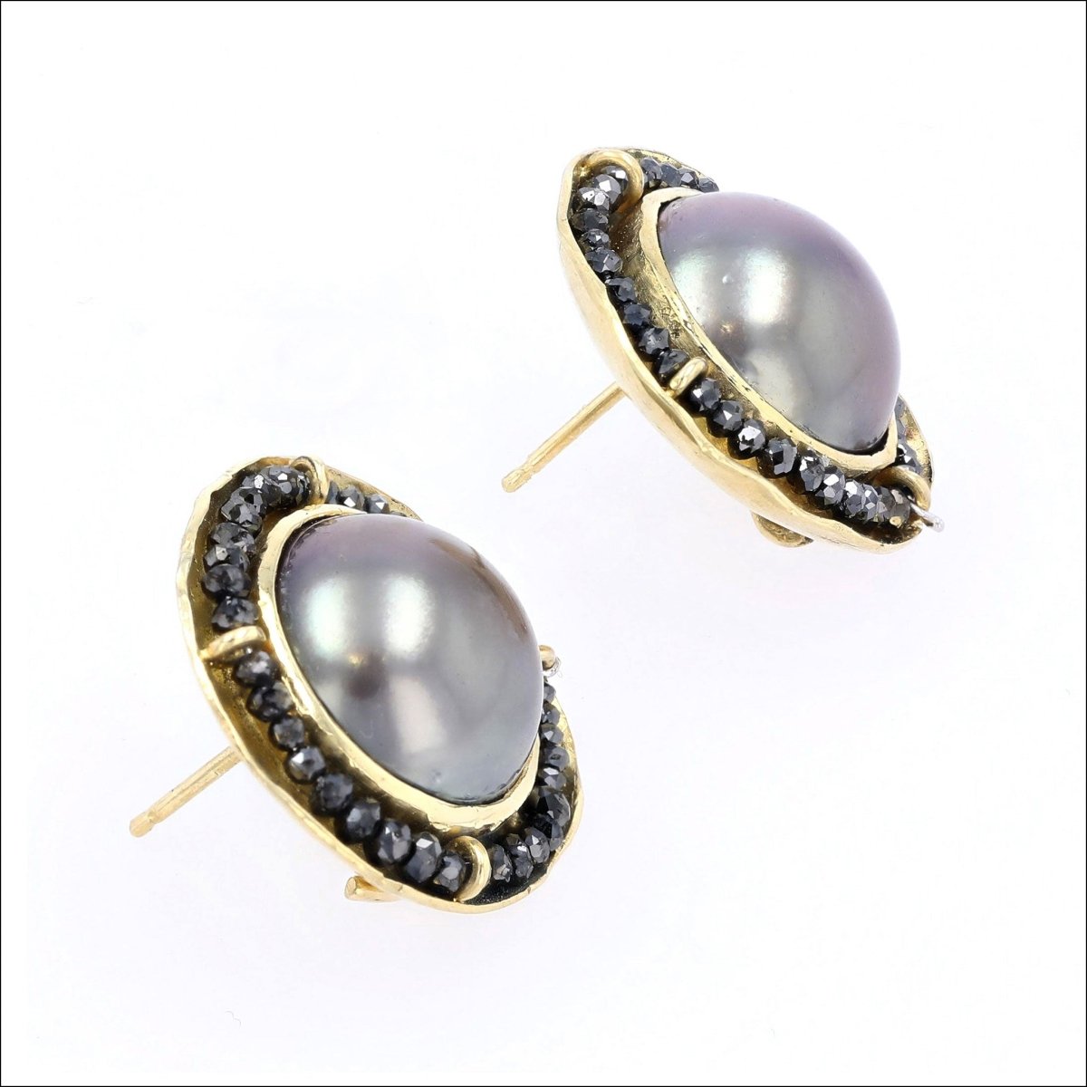 Tahitian Pearl Black Diamond Halo Earrings with Removable Dangles 22KY 18KY Sterling Silver - JewelsmithEarrings