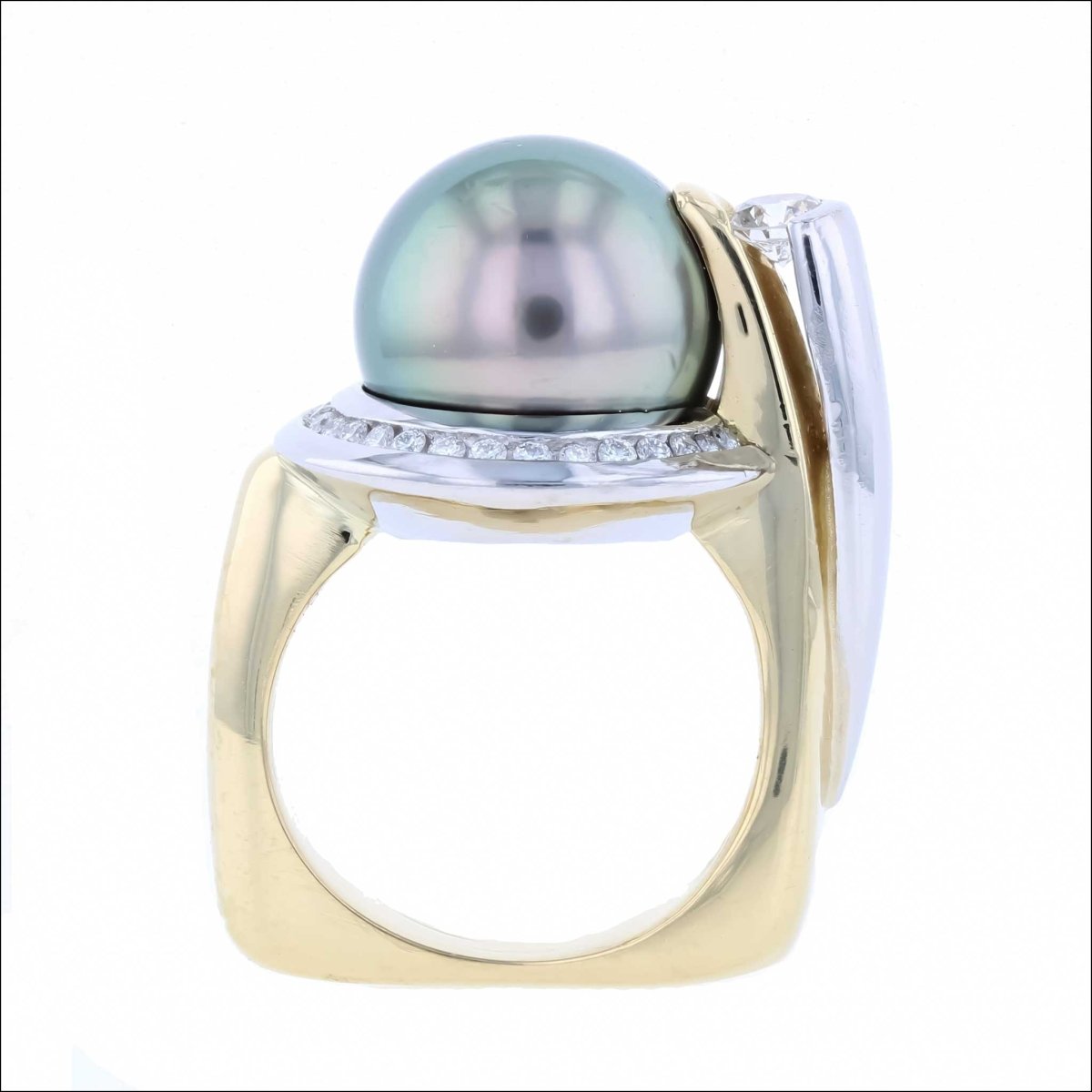 Tahitian Pearl Diamond Halo Ring 18KY Platinum (Consignment) - JewelsmithRings