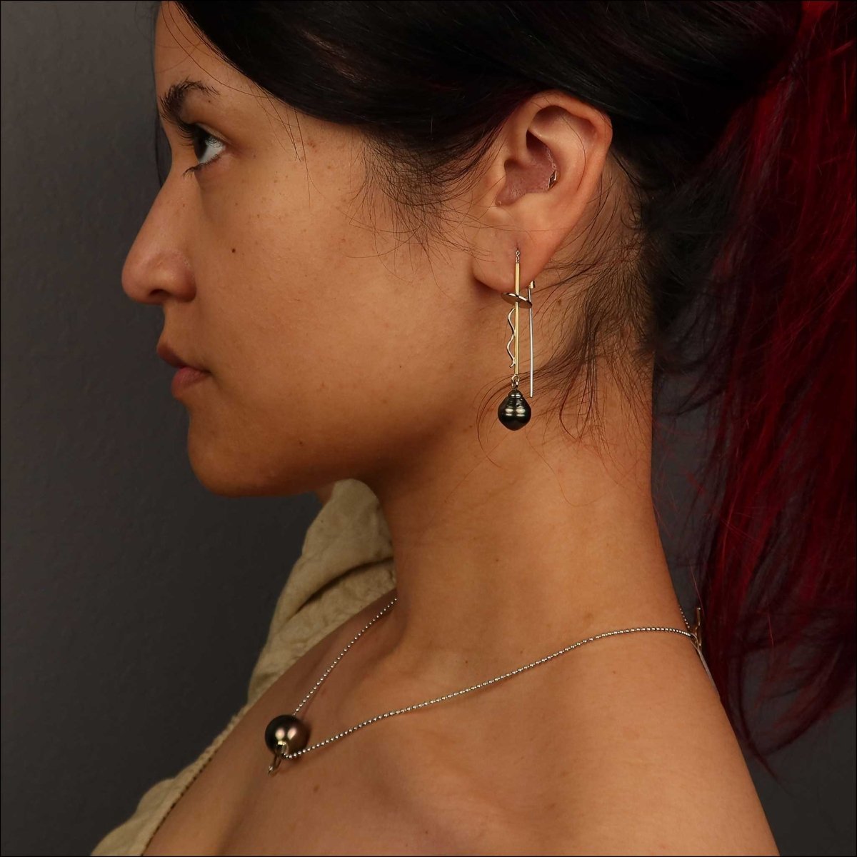 Tahitian Pearl Diamond Parts Necklace 18KY 14KW - JewelsmithNecklaces