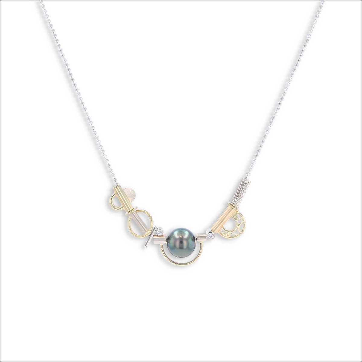 Tahitian Pearl Diamond Parts Necklace 18KY 14KW with 10 Parts - JewelsmithNecklaces