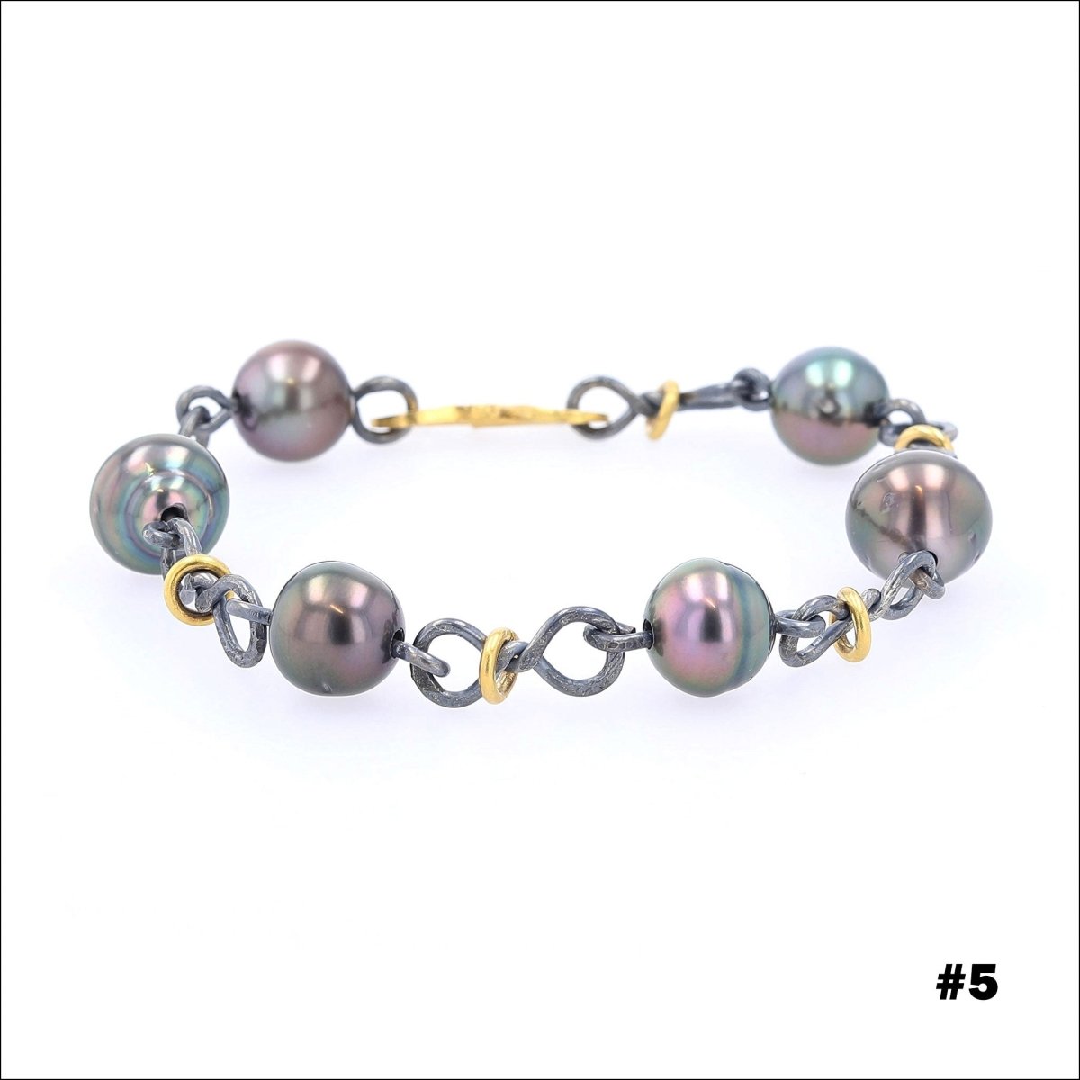 Tahitian Pearl Infinity Link Bracelet 22KY Sterling Silver 8" - JewelsmithNecklaces