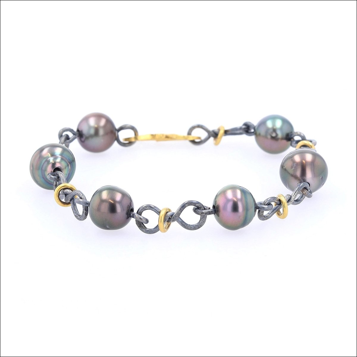 Tahitian Pearl Infinity Link Bracelet 22KY Sterling Silver 8" - JewelsmithNecklaces