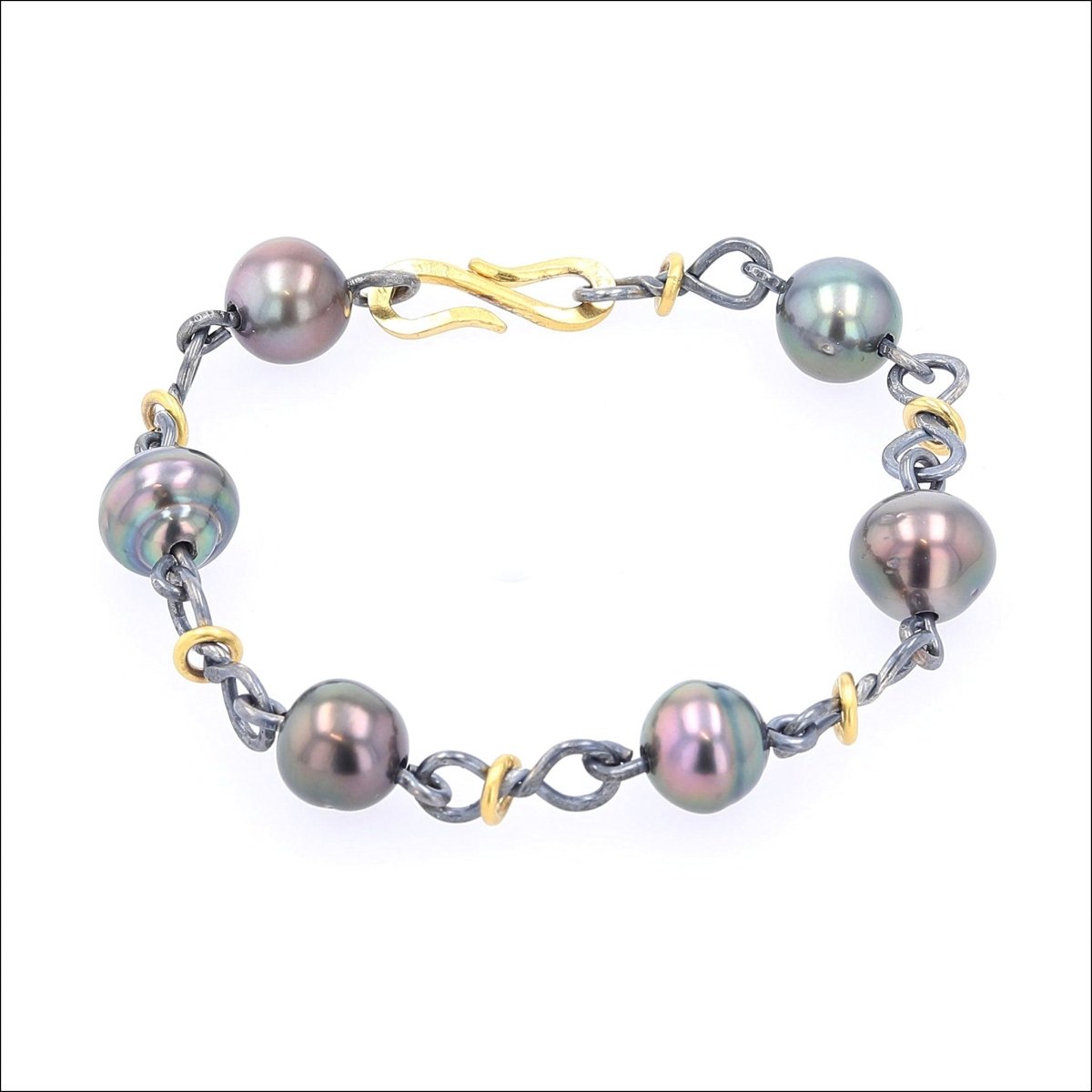 Tahitian Pearl Infinity Link Bracelet 22KY Sterling Silver 8" - JewelsmithNecklaces