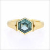 Teal Hexagonal Montana Sapphire Leaf Ring 18KY - JewelsmithEngagement Rings
