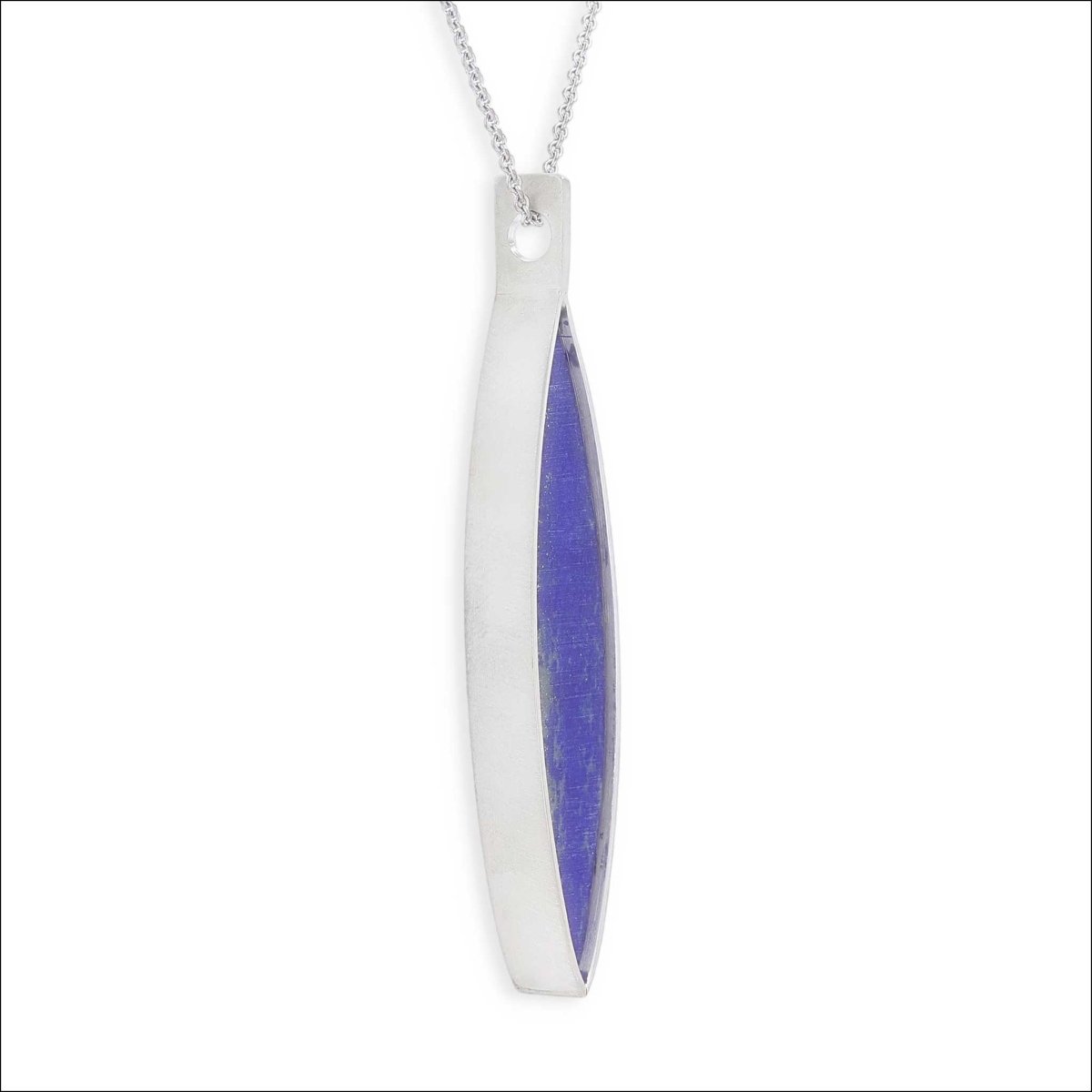 Textured Marquise Shaped Lapis Pendant Sterling Silver - Jewelsmith - Durham NC - Handcrafted - Pendants