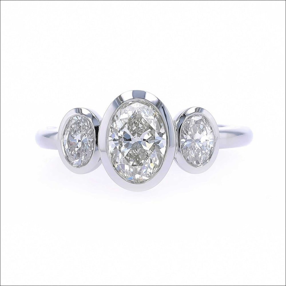 3-Stone Oval Diamond Floating Bezel Engagement Ring Platinum