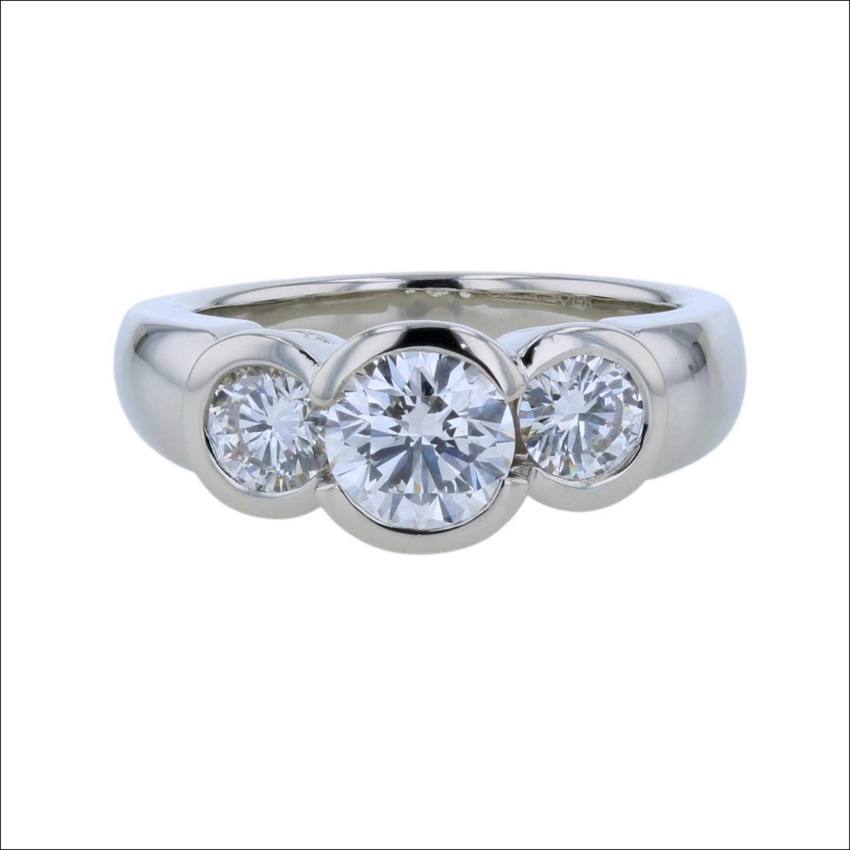 Three Stone Partial Bezel Diamond Ring 14KW (Consignment) - Jewelsmith - Durham NC - Handcrafted - Rings