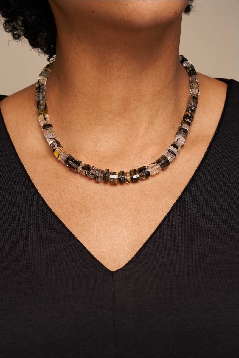 Toumalated Iron Quartz Bead Strand Necklace 18KY 19" - JewelsmithNecklaces