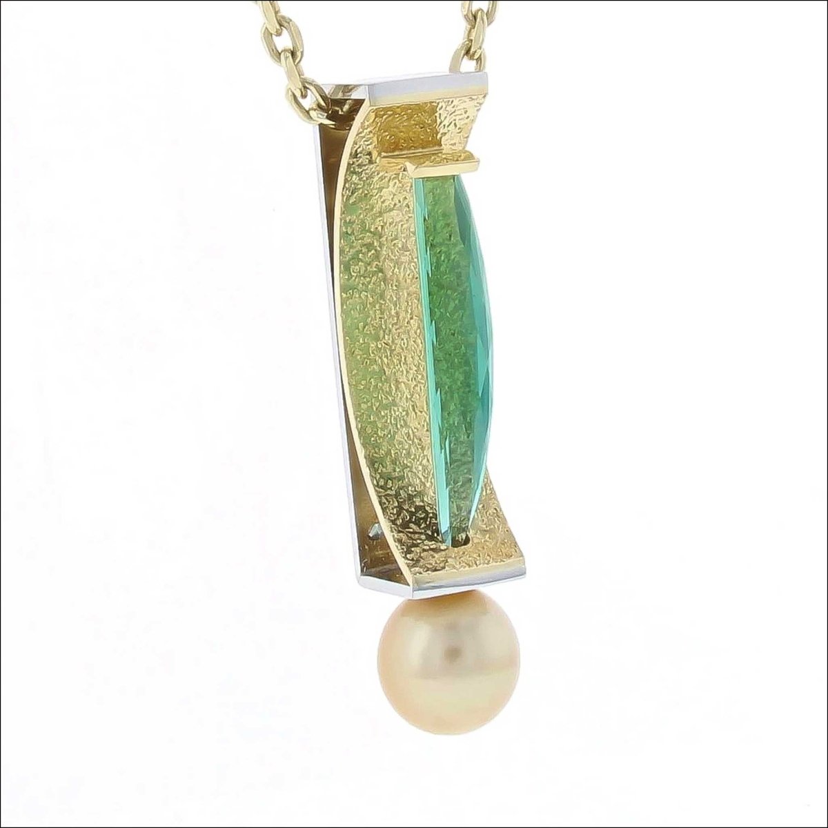 Tourmaline South Sea Golden Pearl Pendant 18KY Platinum (Consignment) - JewelsmithPendants