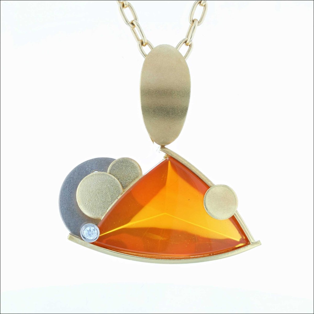 Triangular Fantasy Cut Fire Opal Diamond Pendant 18KY 18KW (Consignment) - JewelsmithPendants