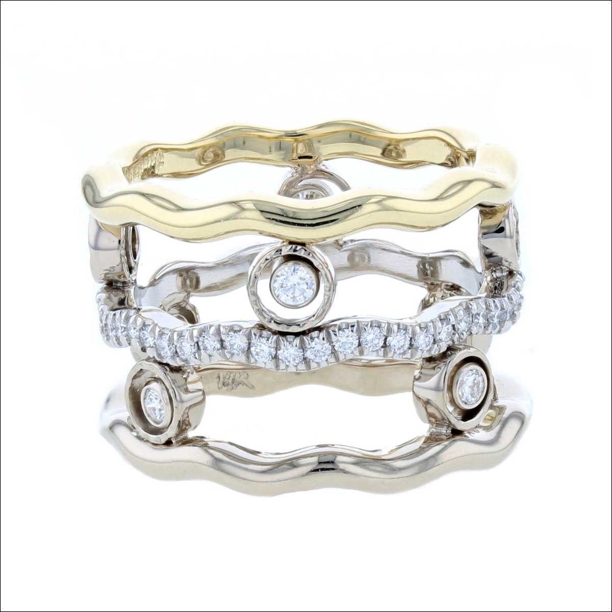 Triple Strand Diamond Spacer Stack Ring 18KY 14KW Plat (Consignment) - JewelsmithRings