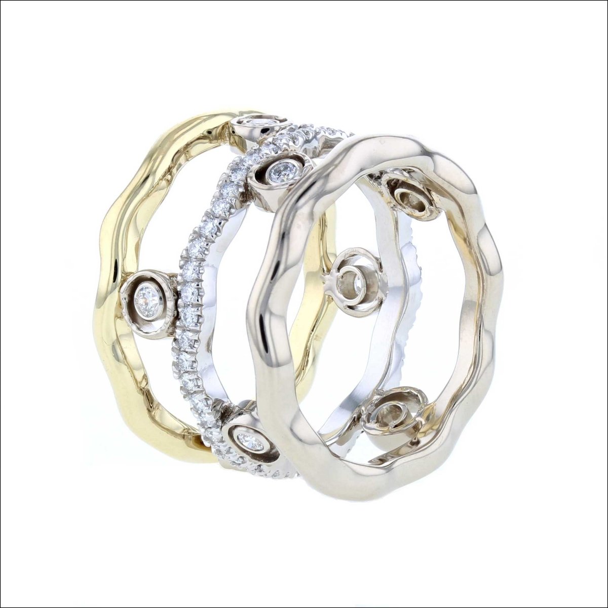 Triple Strand Diamond Spacer Stack Ring 18KY 14KW Plat (Consignment) - JewelsmithRings