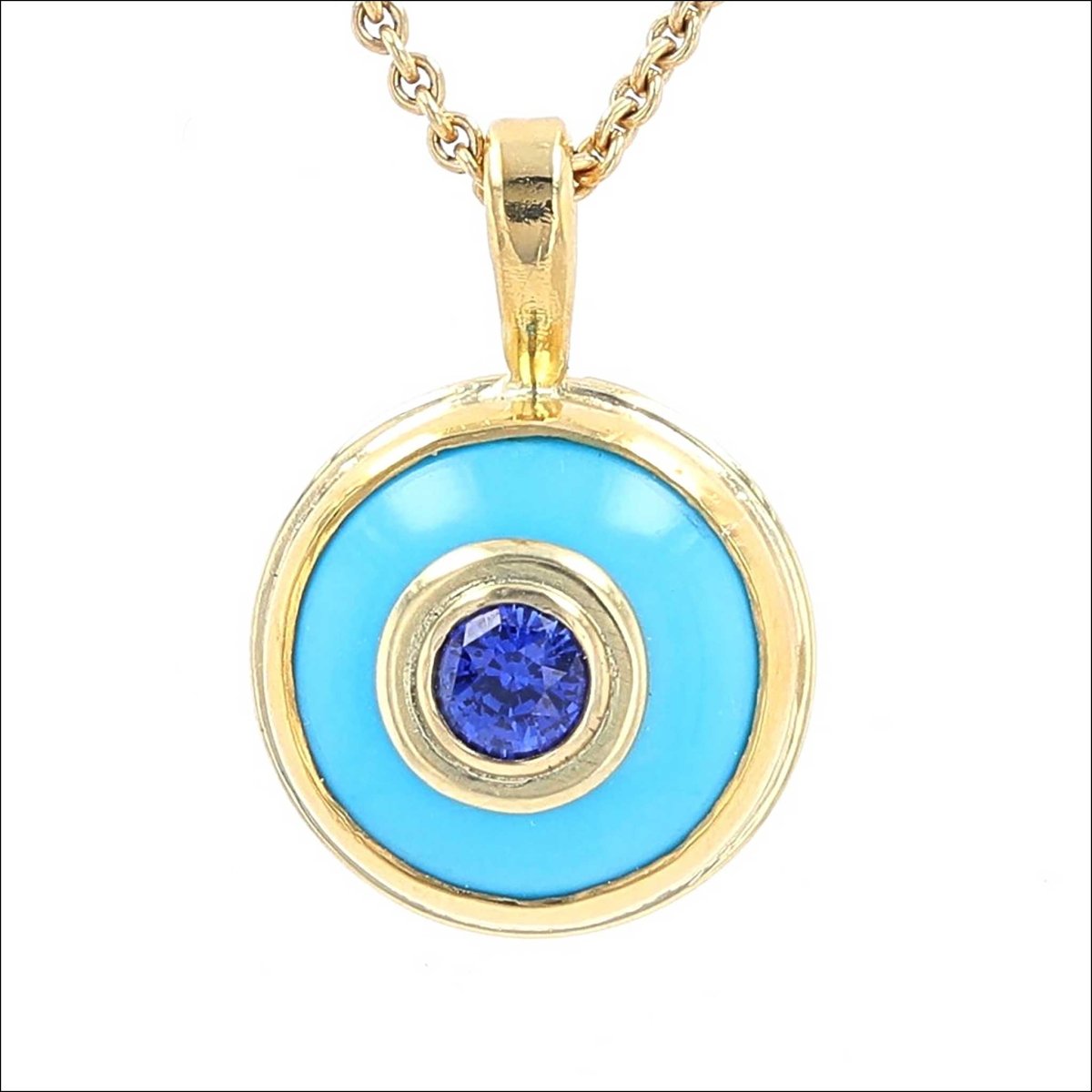 Turquoise Sapphire Evil Eye Pendant 22KY 18KY - JewelsmithPendants