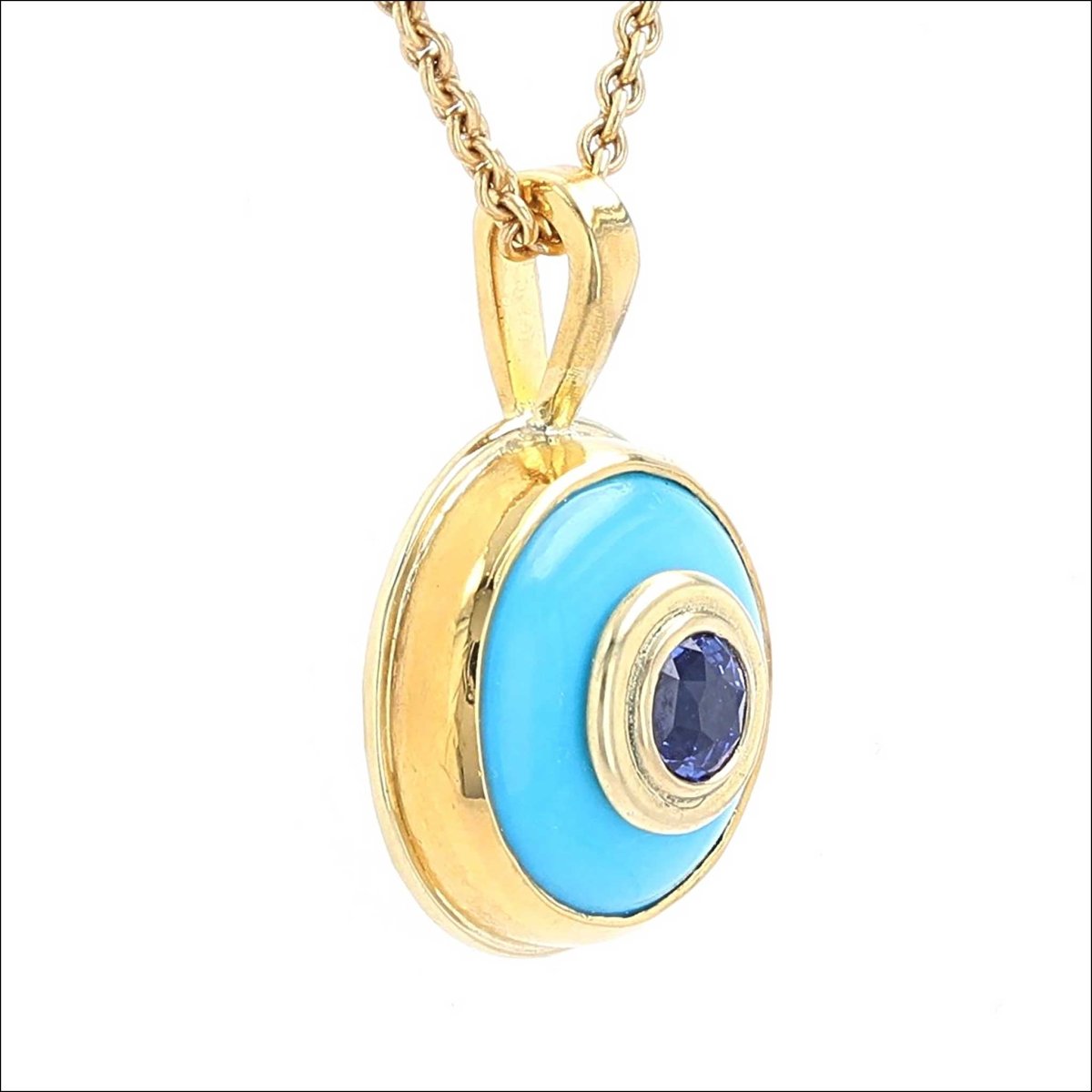 Turquoise Sapphire Evil Eye Pendant 22KY 18KY - JewelsmithPendants