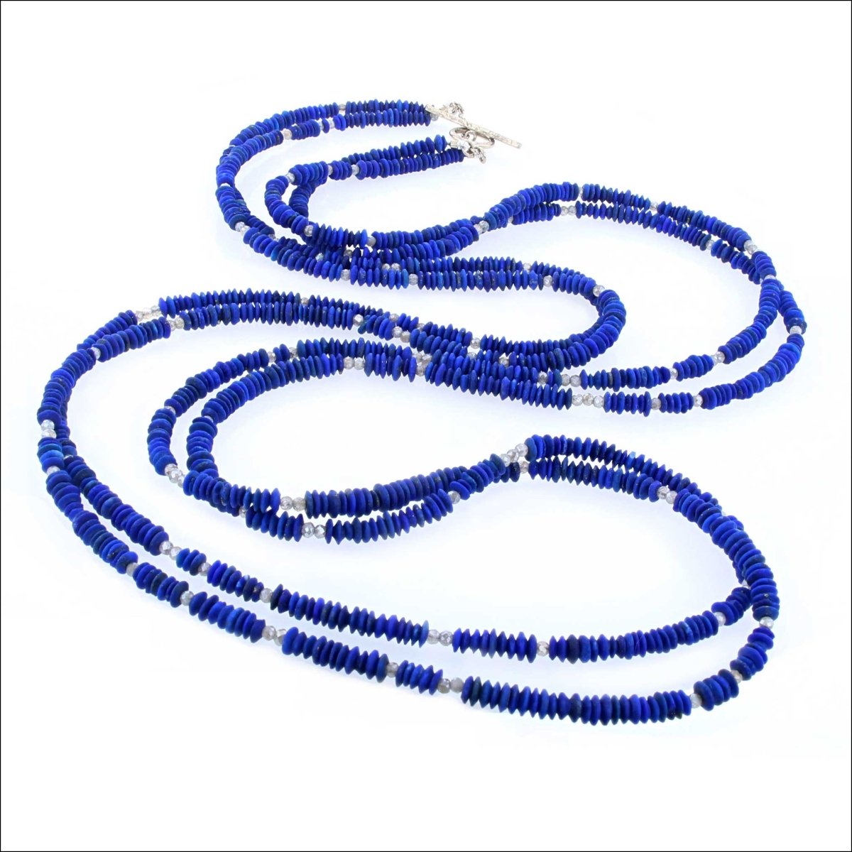 Two Strand Lapis and Labradorite Bead Strand Necklace 14KW 38" - JewelsmithNecklaces