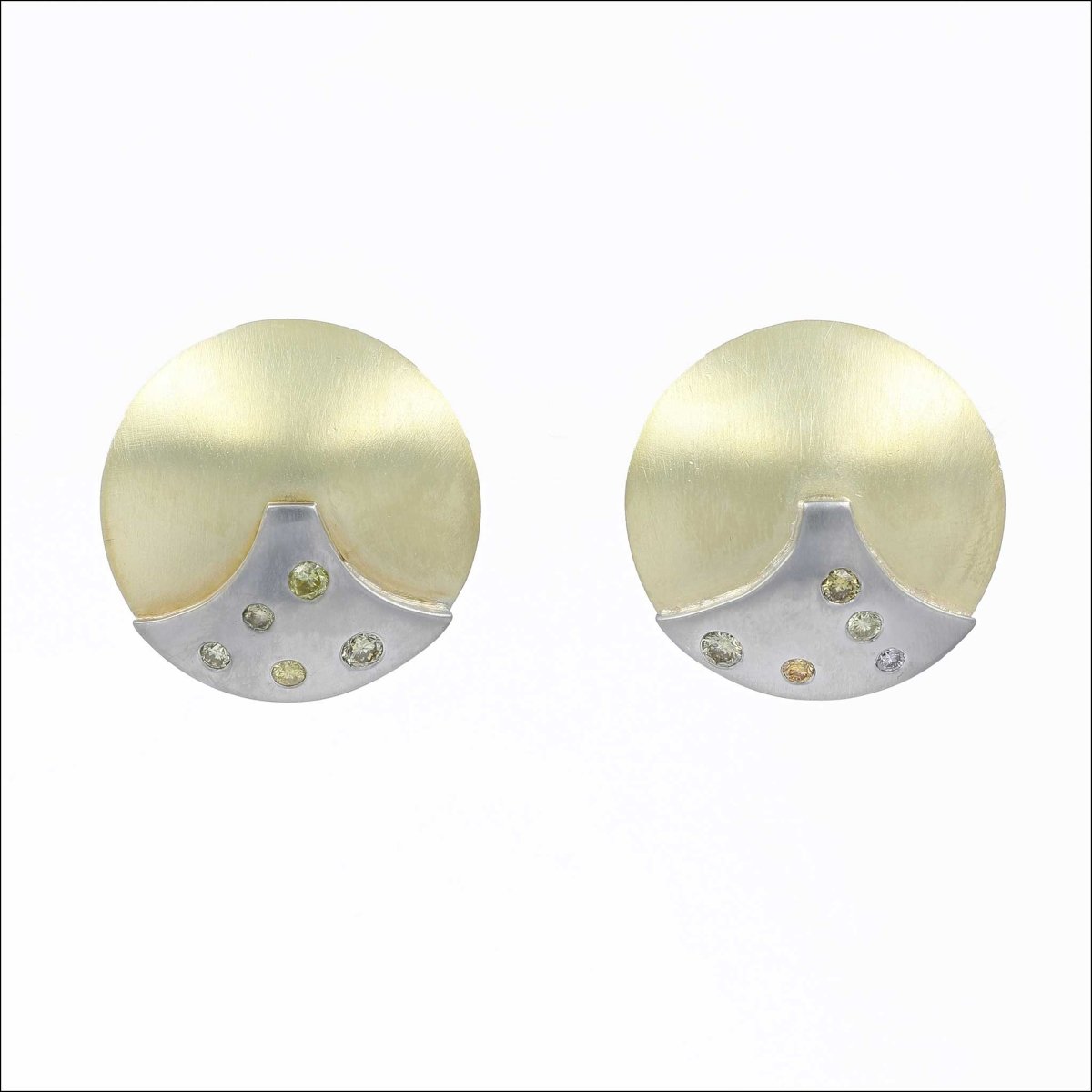 Two - Tone Domed Diamond Disc Earrings 18KY 18KW (Consignment) - JewelsmithEarrings