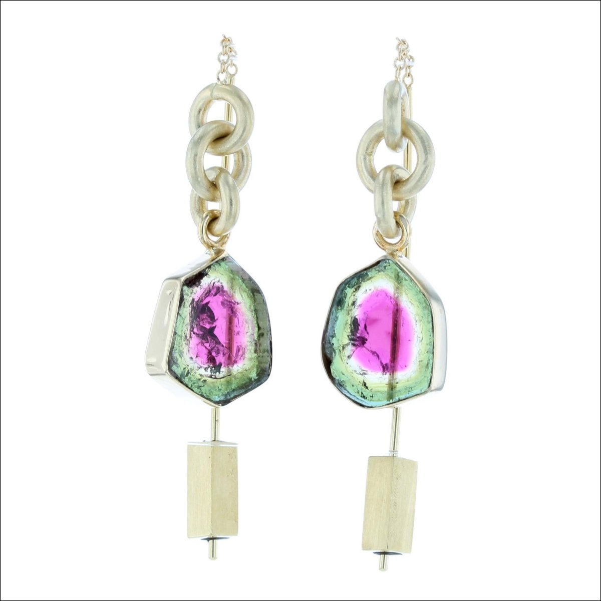 Watermelon Tourmaline Threader Earrings 18KY (Consignment) - JewelsmithEarrings