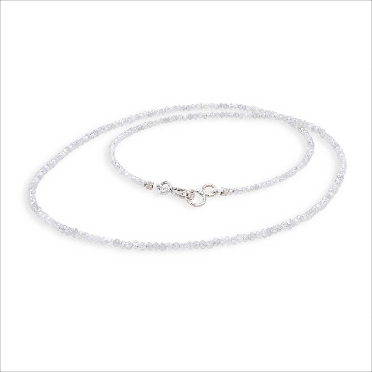 White Diamond Bead Strand Necklace 14KW 17" 12.90cttw - Jewelsmith - Durham NC - Handcrafted - Necklaces