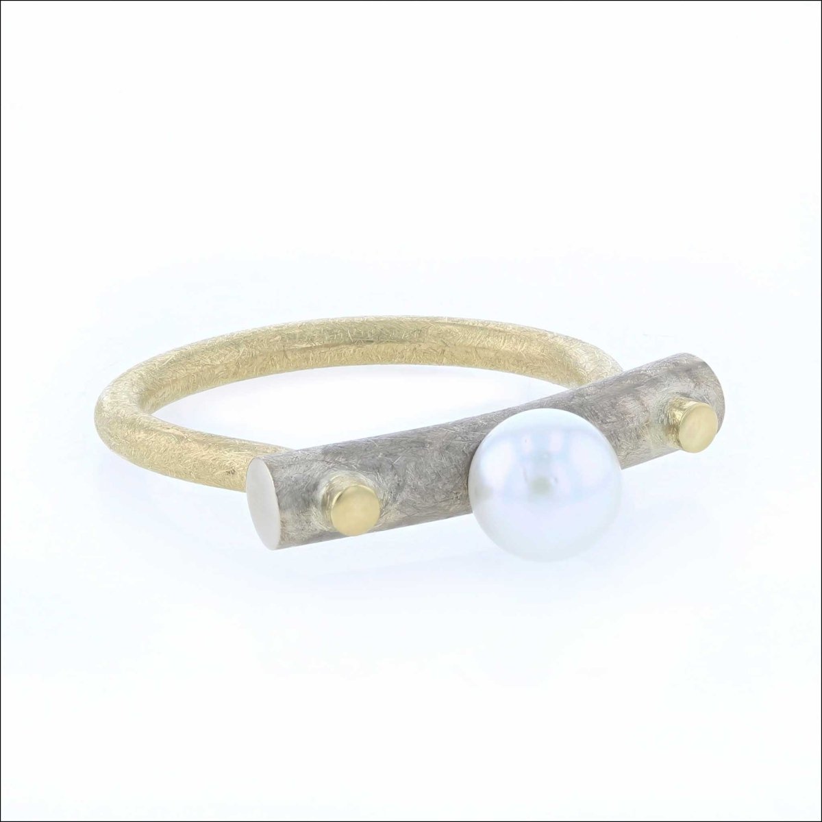 White Freshwater Pearl Forged Ring 14KW 18KY - JewelsmithRings