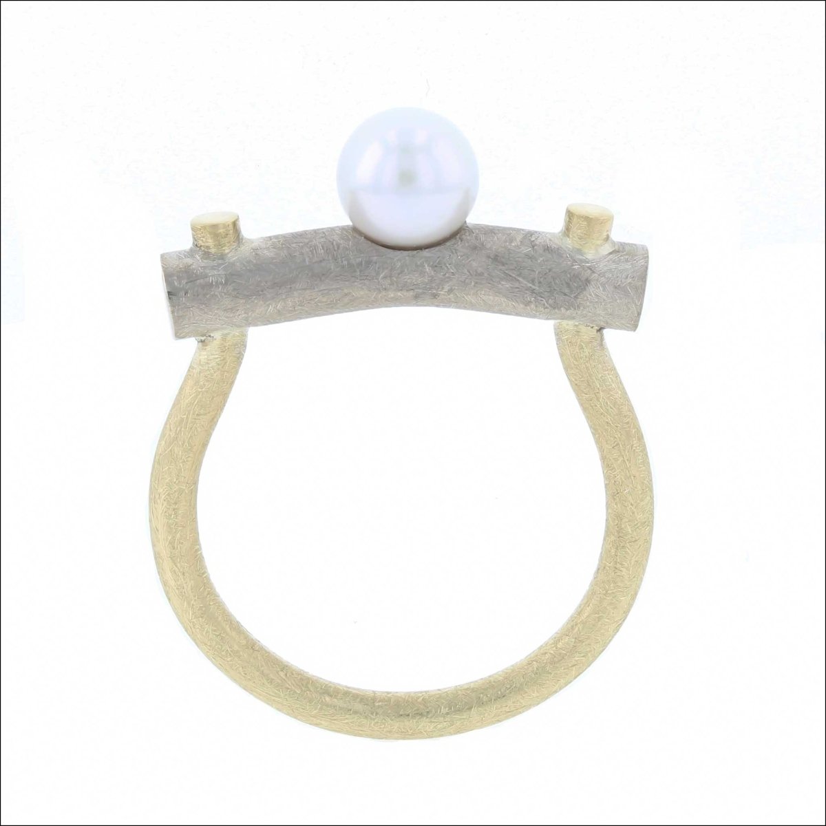 White Freshwater Pearl Forged Ring 14KW 18KY - JewelsmithRings