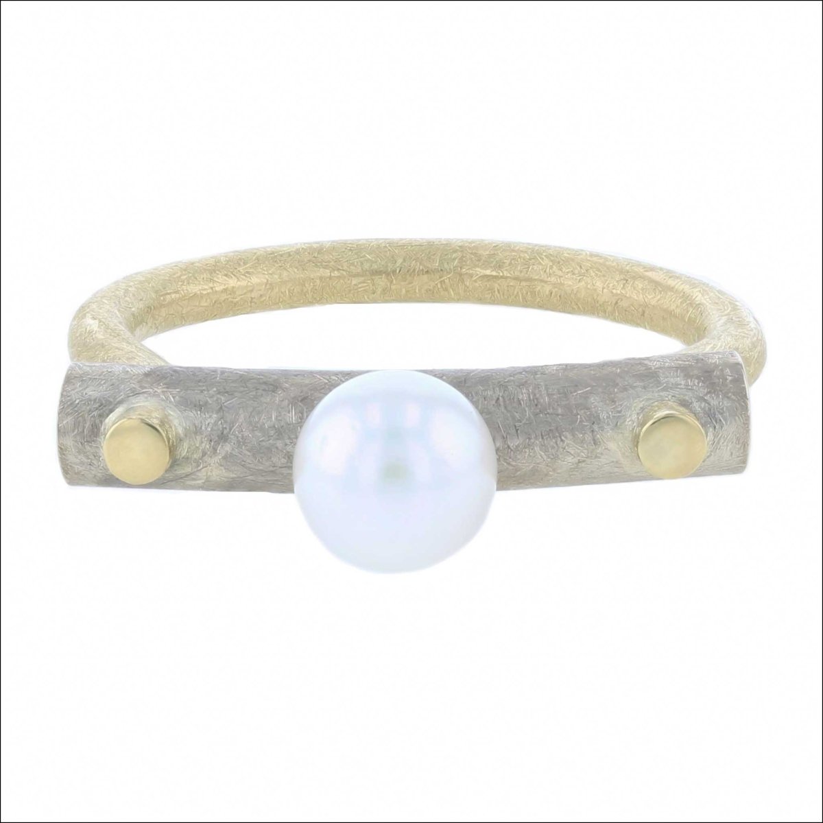 White Freshwater Pearl Forged Ring 14KW 18KY - JewelsmithRings