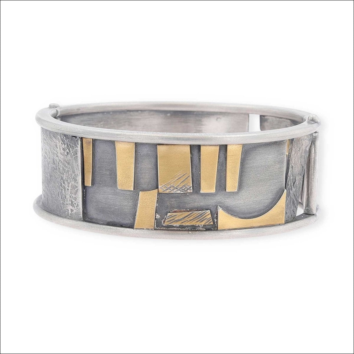 Wide Hinged Bangle Bracelet in 22KY/Sterling Silver Bi-Metal and
