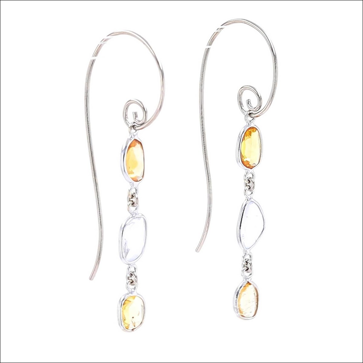 Yellow and White Sapphire Slice Dangles Earrings 18KW 14KW - JewelsmithEarrings