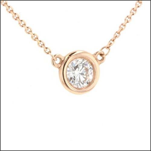 0.39ct Diamond Bezel Solitaire Necklace 14K Rose - JewelsmithNecklaces