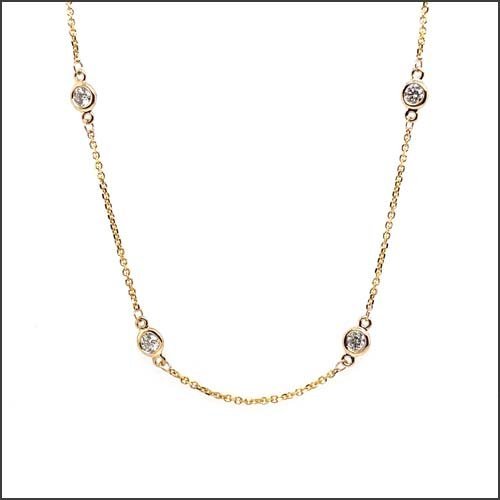 0.88cttw Diamond Station Necklace 14KY 18" - JewelsmithNecklaces