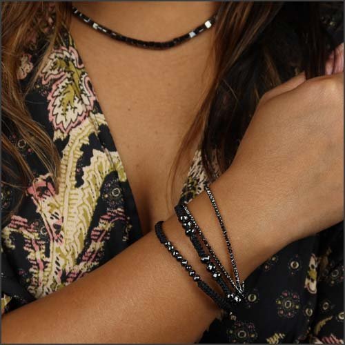 16.5cttw Black Diamond Bead Woven Silk Cord Bracelet - JewelsmithBracelets