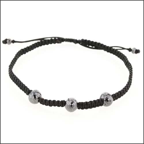 7.50cttw Black Diamond Bead Woven Silk Cord Bracelet - JewelsmithBracelets