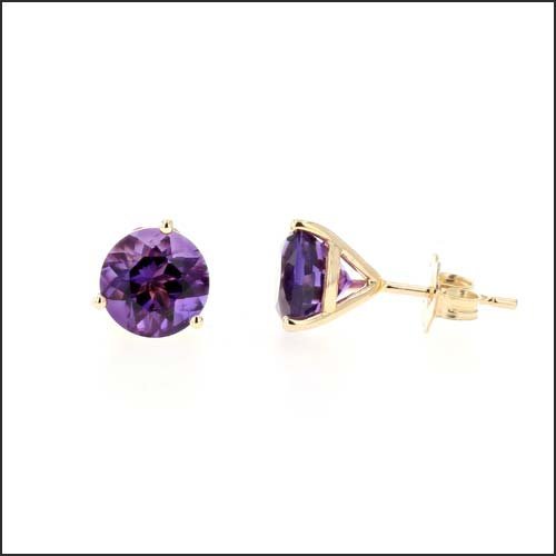 7.5mm Round Amethyst Martini Earring Studs 14KY - JewelsmithEarrings