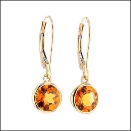 7mm Round Citrine Dangle Lever Back Earrings 14KY - JewelsmithEarrings