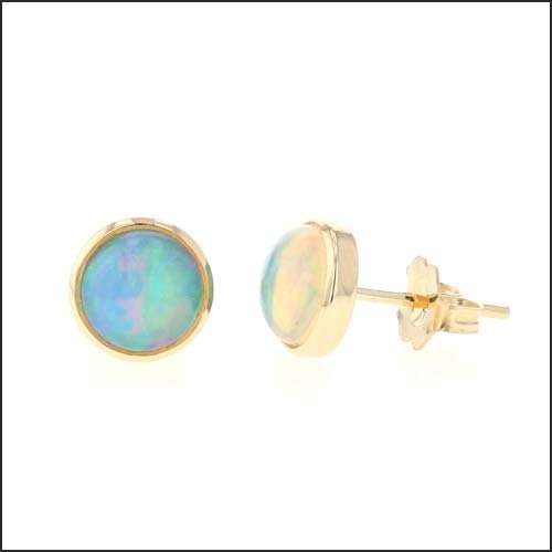 7mm Round Ethiopian Opal Bezel Earring Studs 14KY - JewelsmithEarrings
