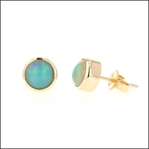 7mm Round Ethiopian Opal Bezel Earring Studs 14KY - JewelsmithEarrings